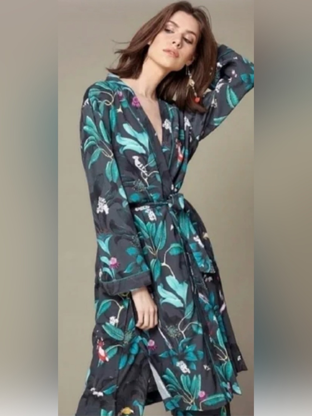 H&M Anna Glover Kimono Robe in Vintage Print Large NWT